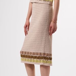 Amour Vert Meli Cotton Crochet Skirt - Ecru Multi Stripe